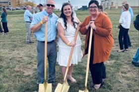 New Horizon Academy Iowa Area Director, Assistant Director, and Southwest Health CEO at Platteville groundbreaking event for New Horizon Academy Southwest Health partnership